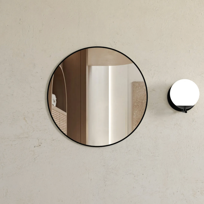 700mm round wall mirror with black frame