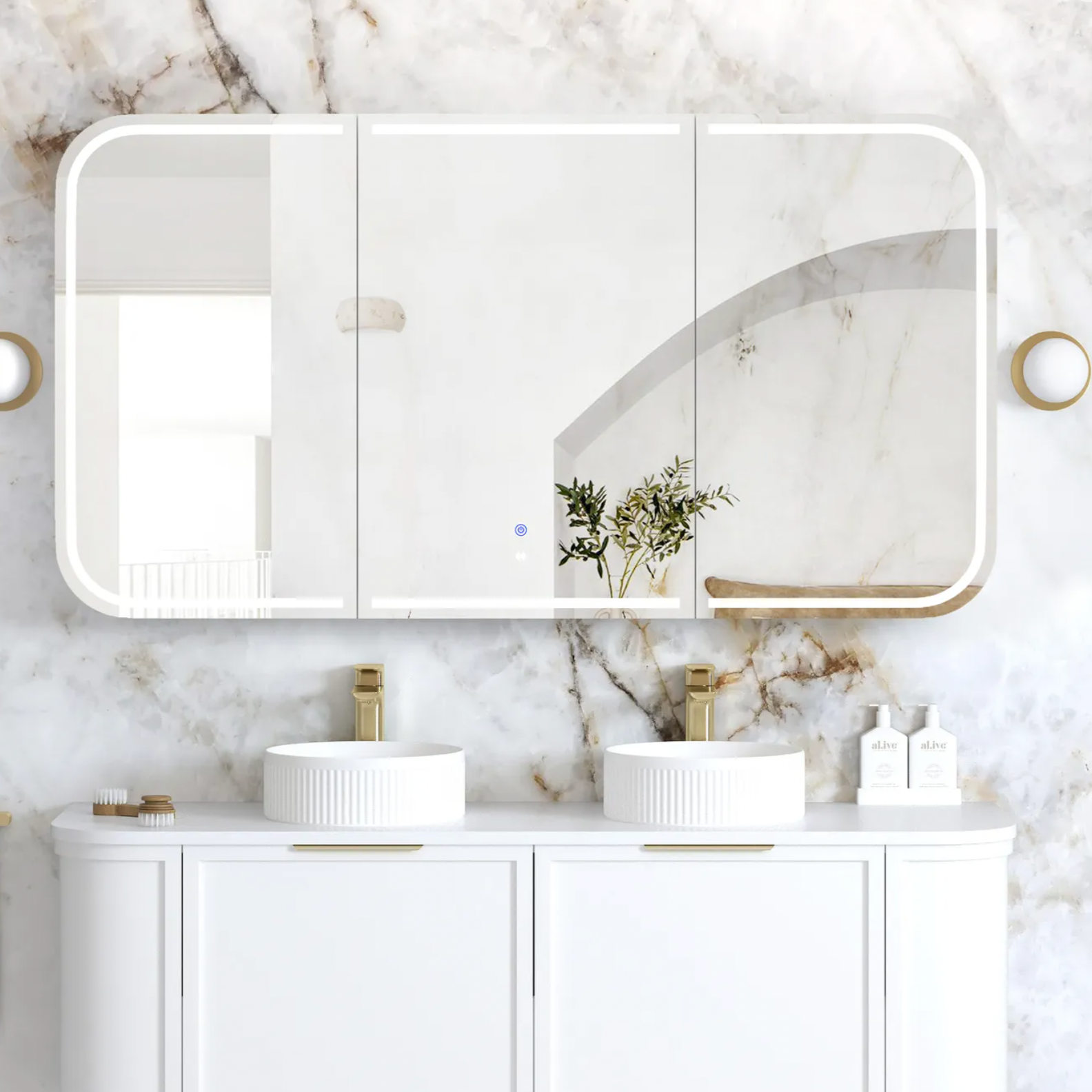LED 1500mm matte white shaving cabinet
