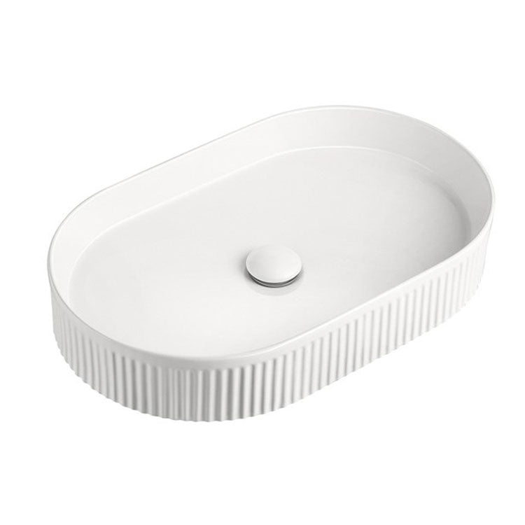 oval matte or gloss white fluted bench mount vanity basin