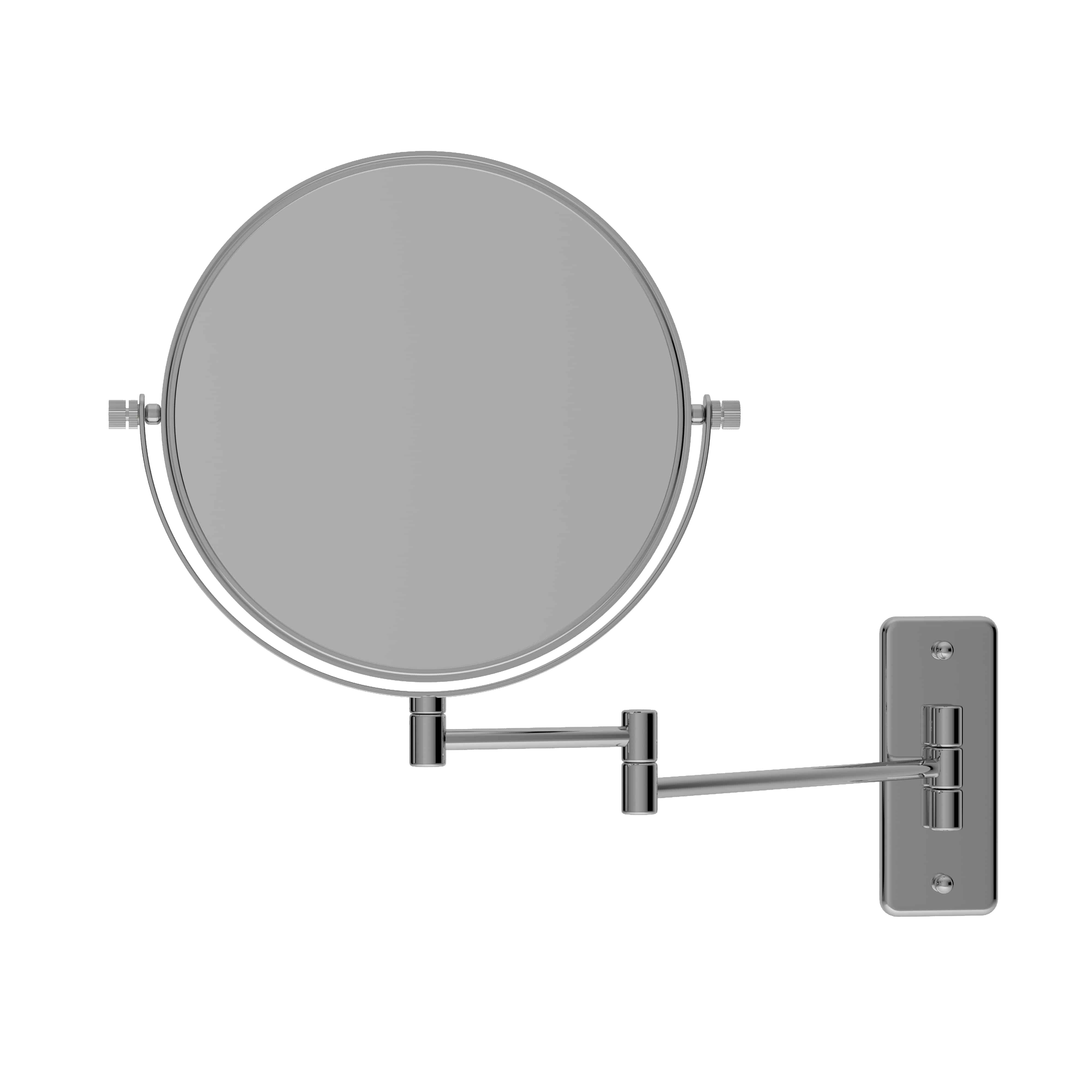 Round magnified makeup or shaving mirror chrome