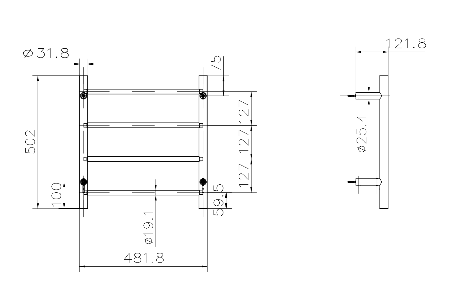 Linsol Allegra Round 4 Bar Heated Towel Rail Chrome 450x500mm