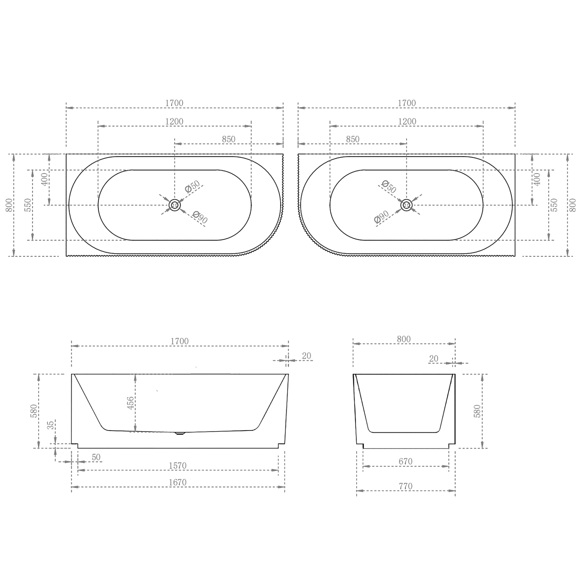 Donii Verona Corner Bath Matte White 1500/1700