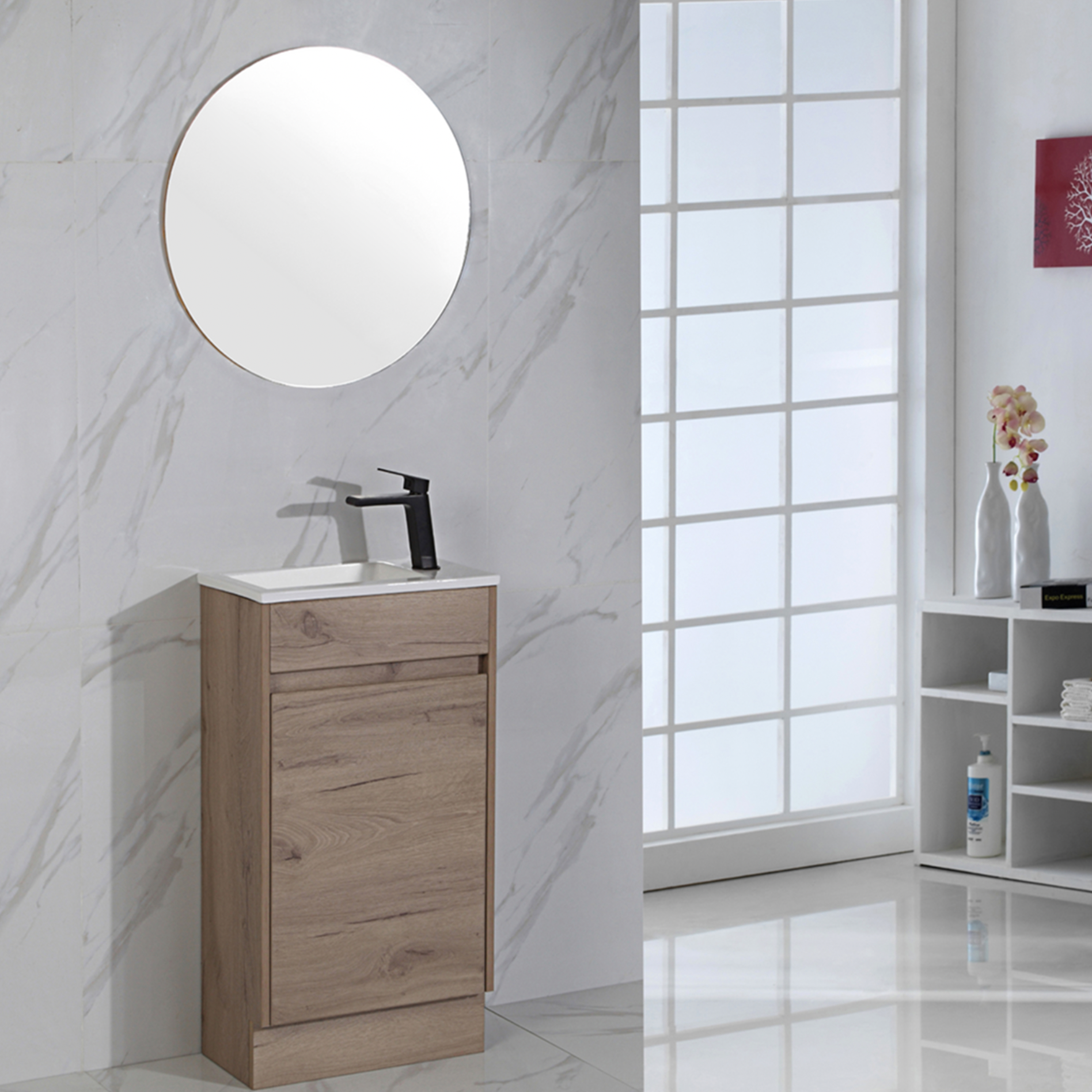 Aulic Brant Single Door Timber Finish compact Floor Standing Vanity 465mm