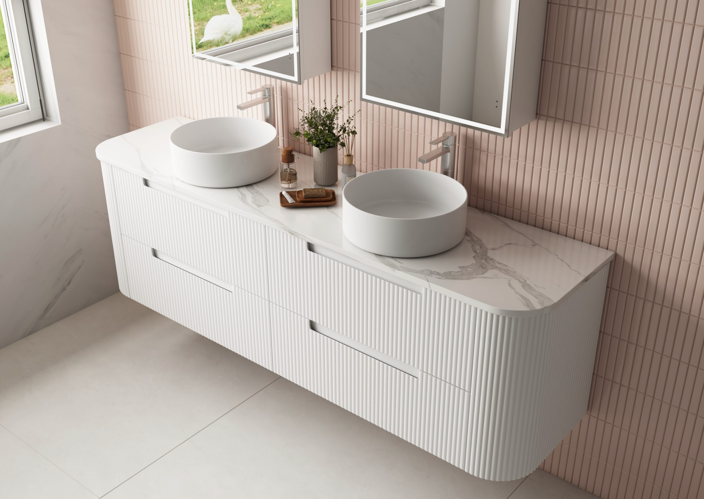 Aulic Curva Matte White V-Groove Wall Hung Vanity 1800mm