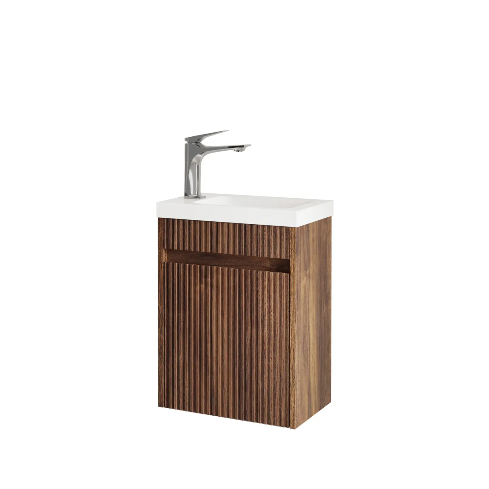 Otti Compact Ensuite Fluted Walnut Wall Hung Vanity 400mm