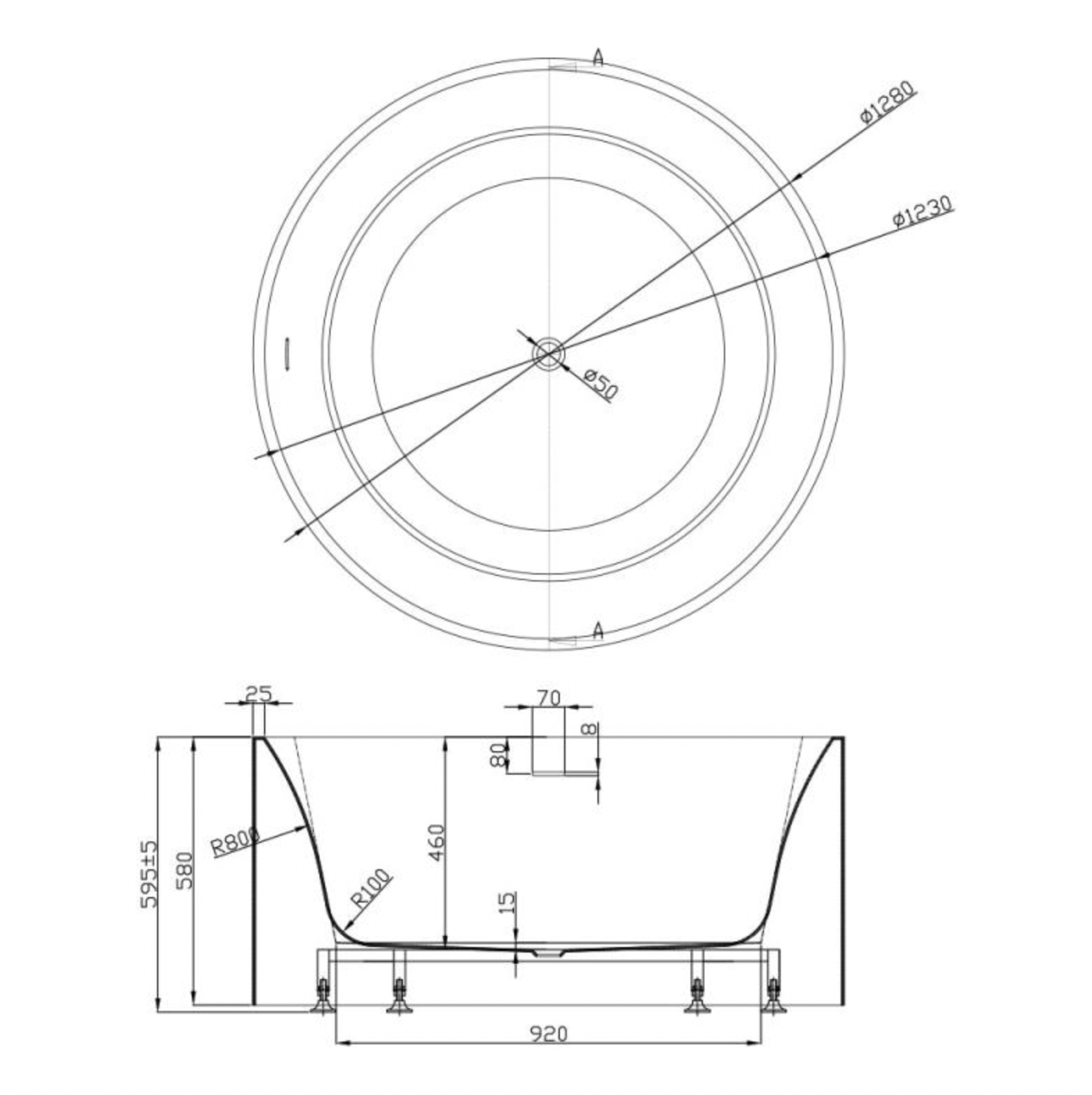Donii Verona 1280mm Groove Freestanding Round Bath Gloss White