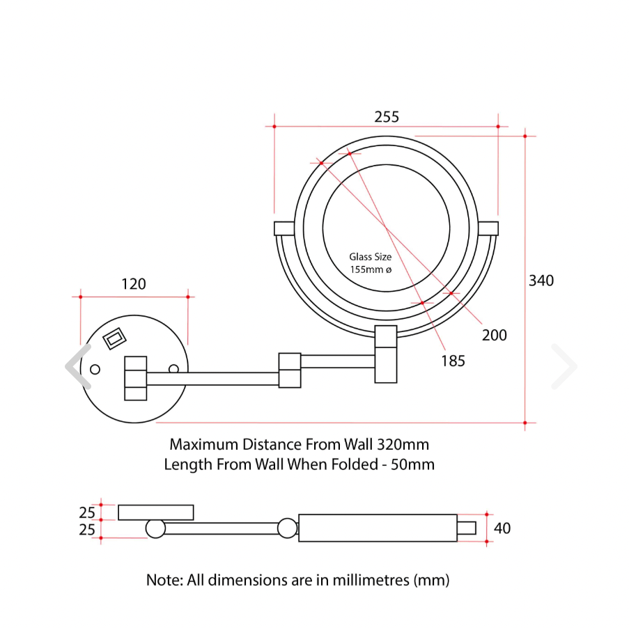 Thermogroup 1 & 5 x Magnification Brushed Nickel Mirror With Light