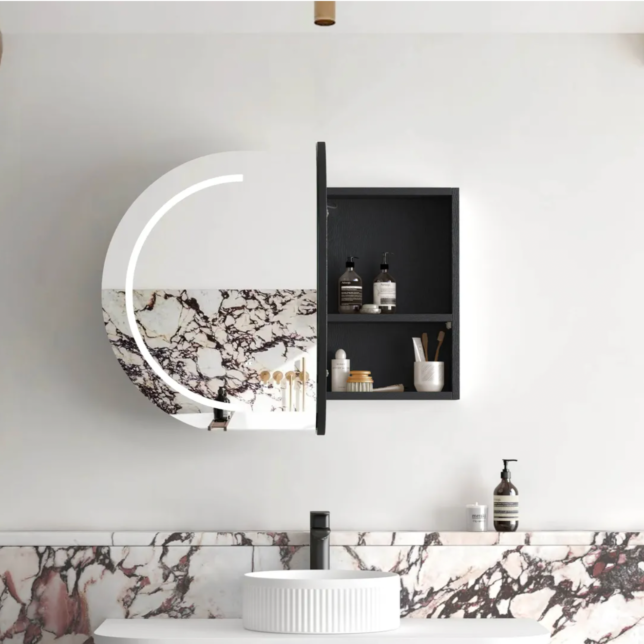 Otti Bondi LED Mirror Cabinet Black Oak 900mm