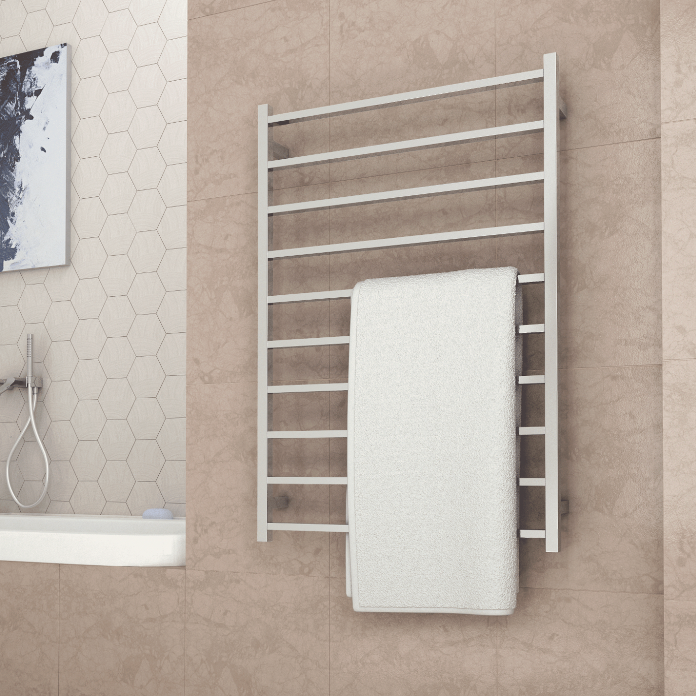 Thermogroup Wide 10 Bar Stainless Steel Thermorail Straight Square Heated Towel Ladder 1160x800mm