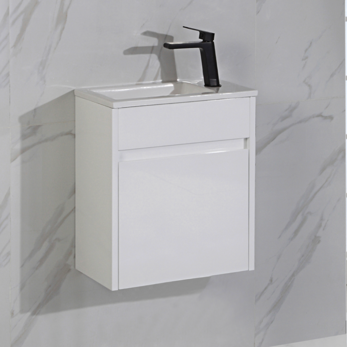 Aulic Bran Single Door Gloss White compact Wall Hung Vanity 465mm