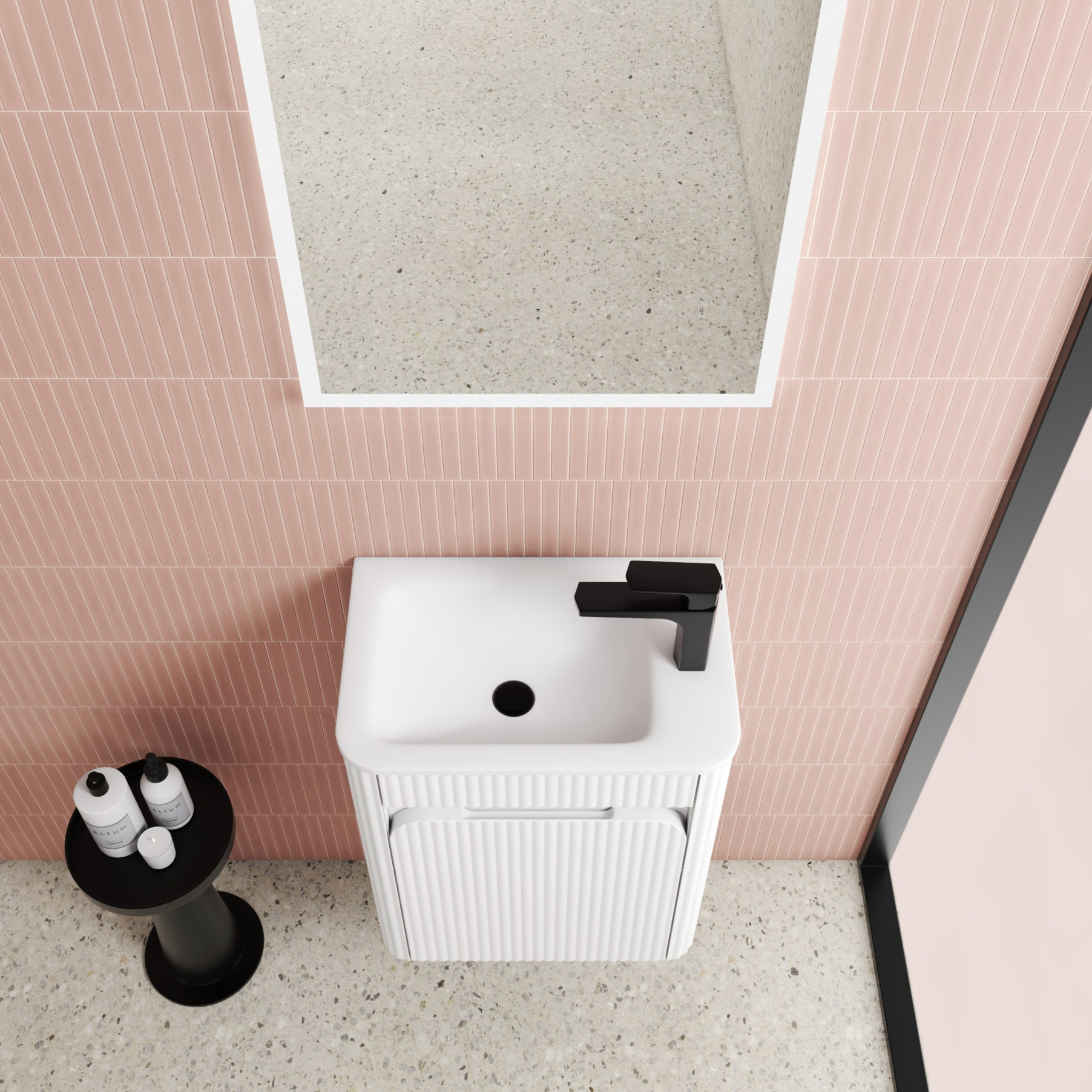 Aulic Mini Hartelle Single Door Fluted Matte White compact Wall Hung Vanity
