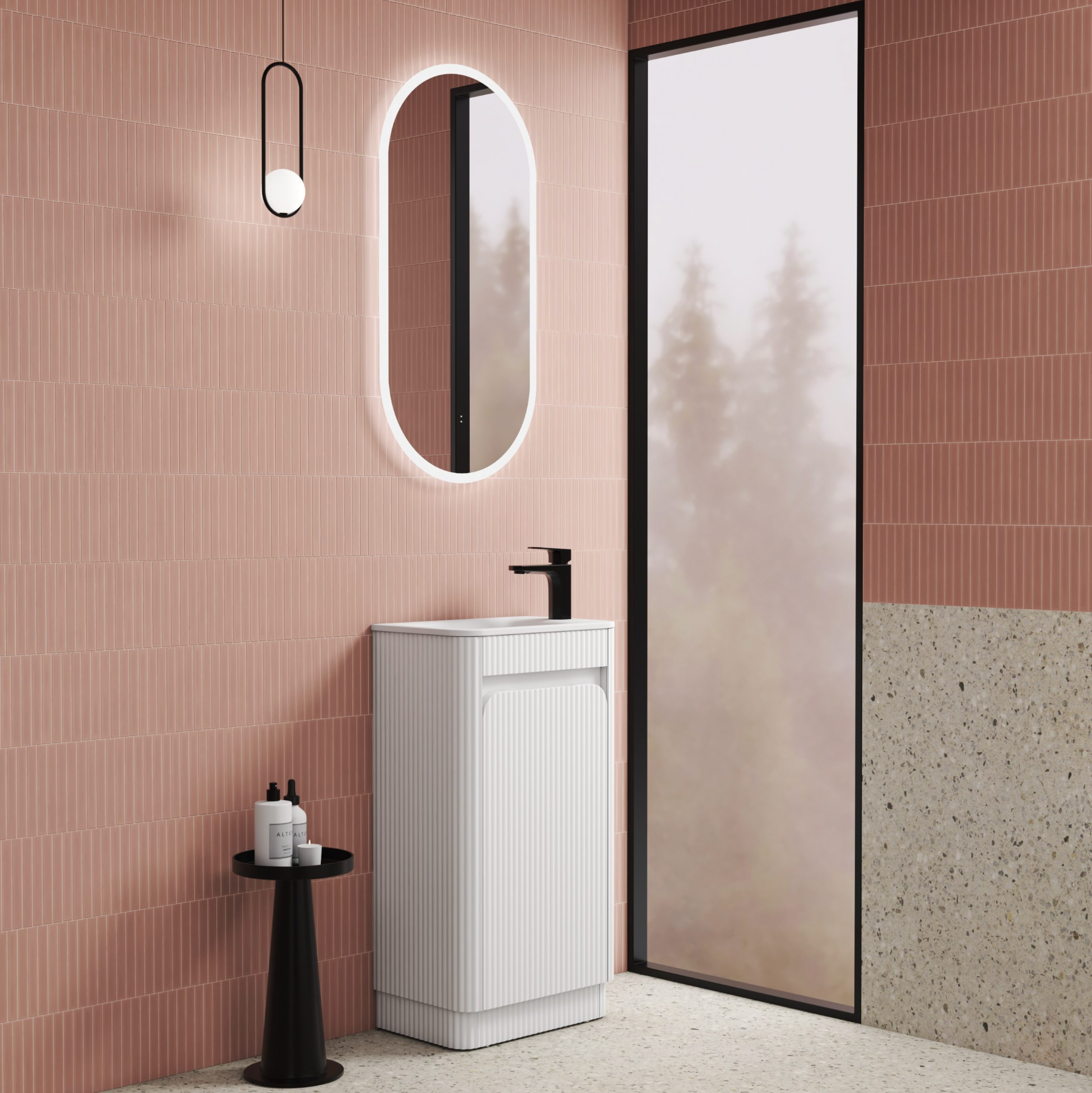 Aulic Mini Hartelle Single Door Fluted Matte White compact Floor standing Vanity