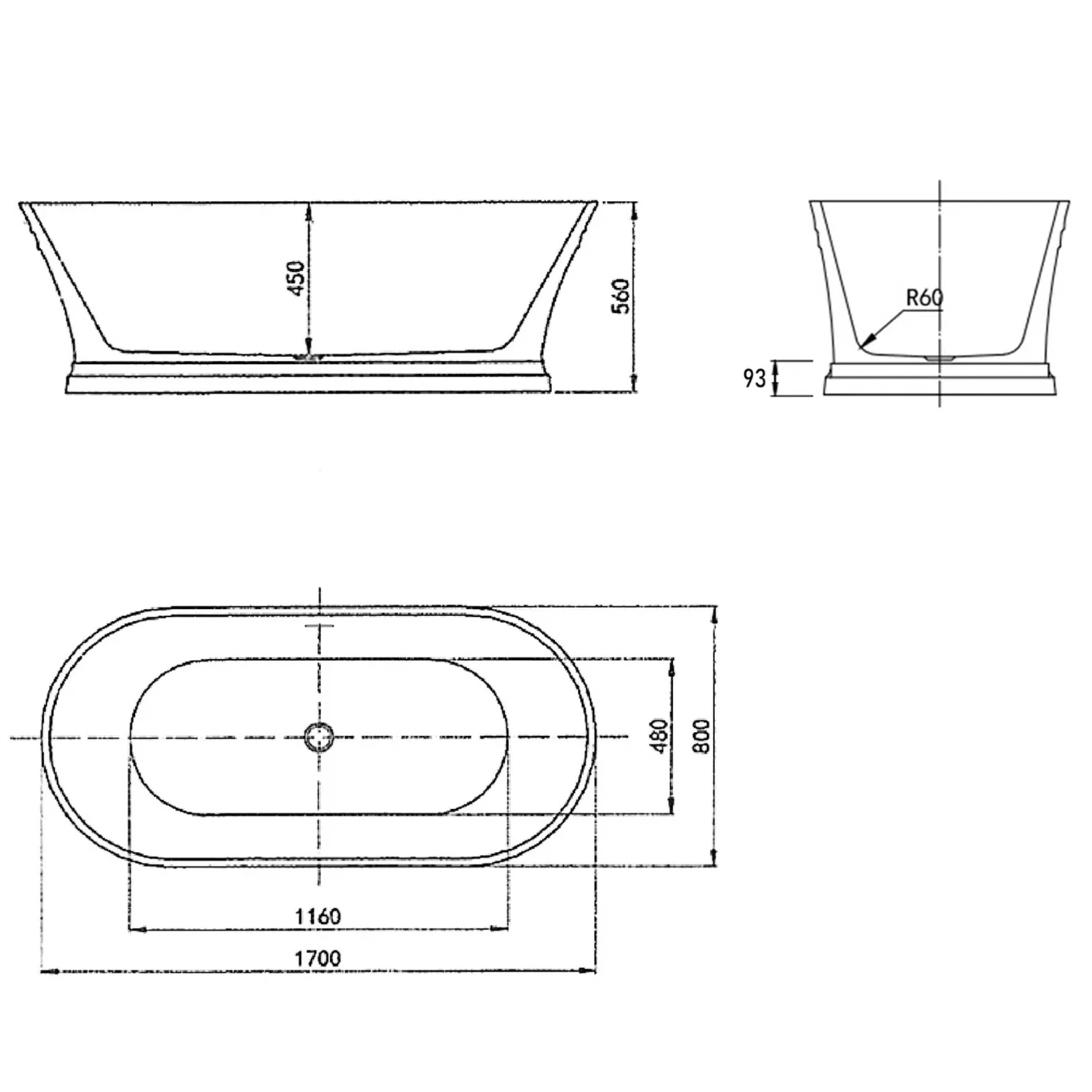 Inspire Hampton 1700mm Freestanding Bath Gloss White