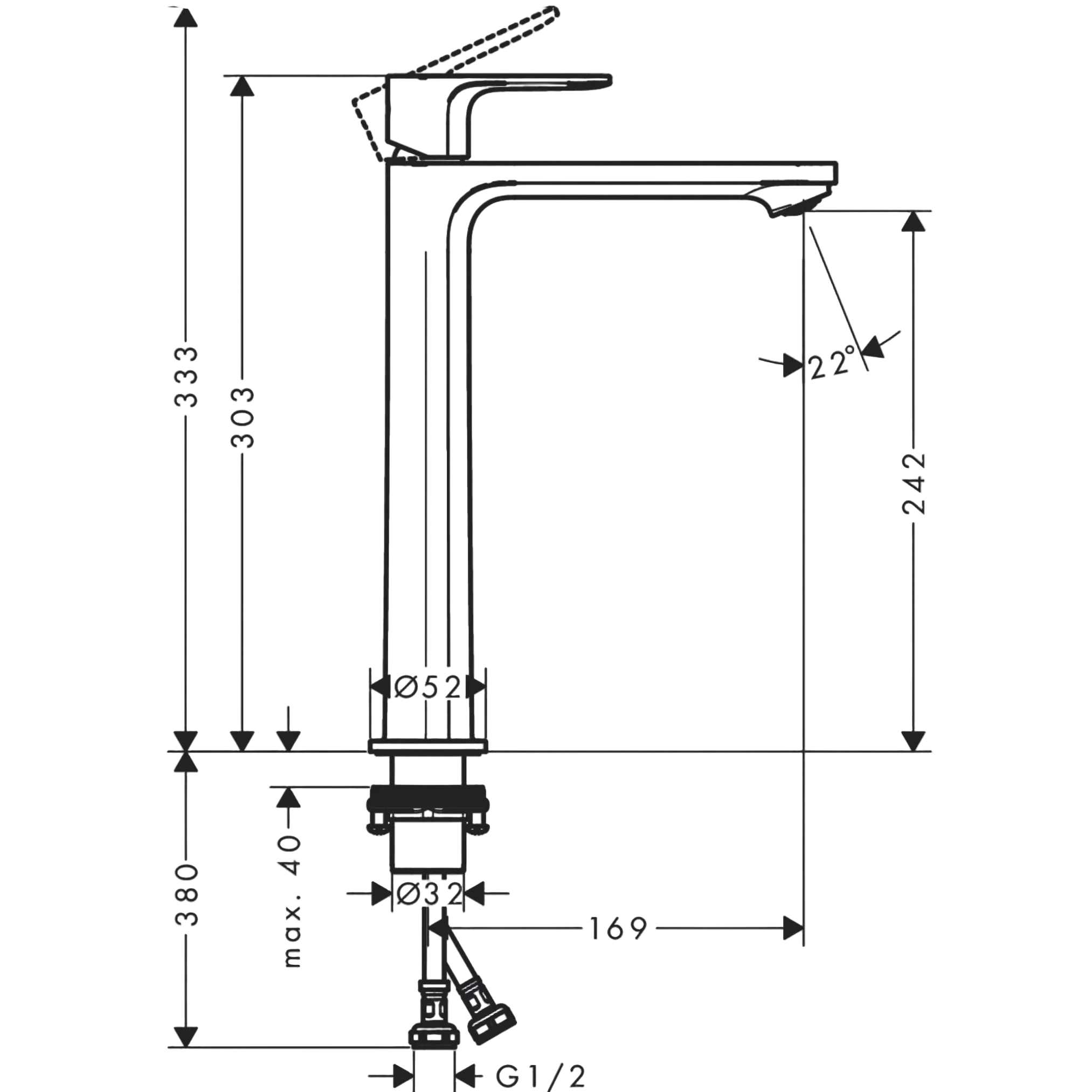 Hansgrohe 240 Extended Height Rebris S Single Lever Basin Mixer Brushed Black Chrome