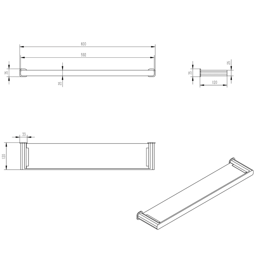 Donii Ella Tora Metal & Glass Shower Shelf Chrome 600mm