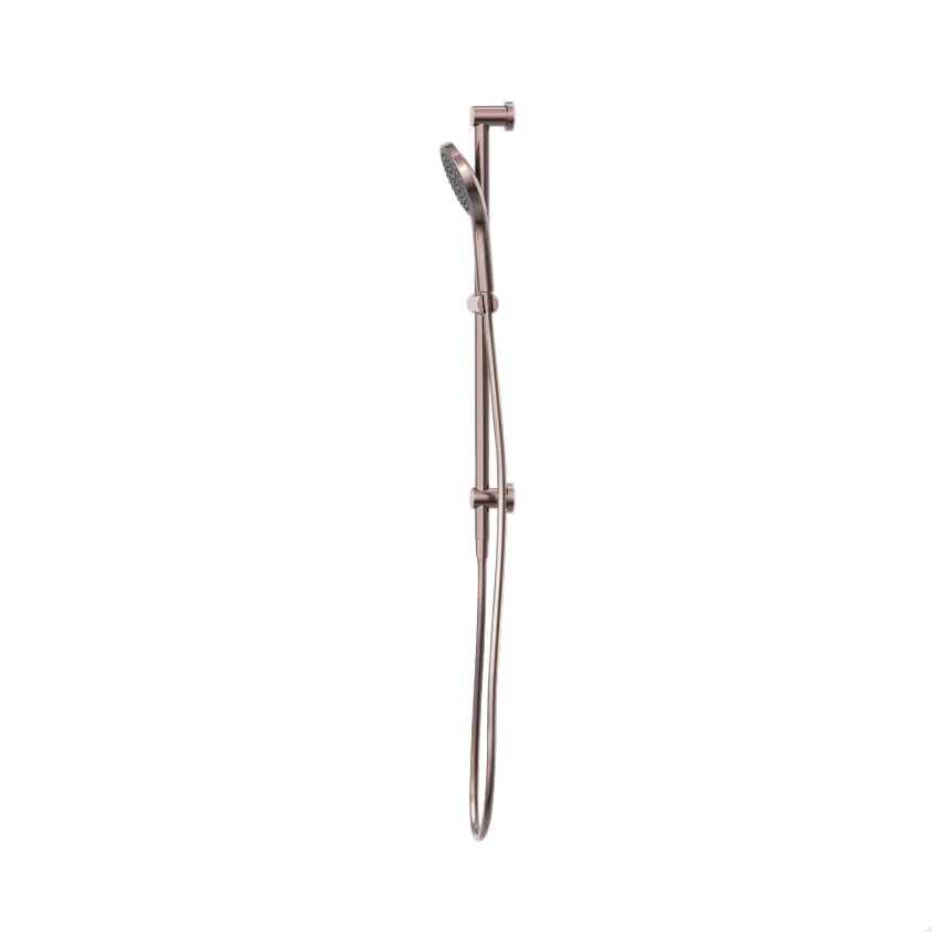 Shower head with handheld shower on a brushed bronze