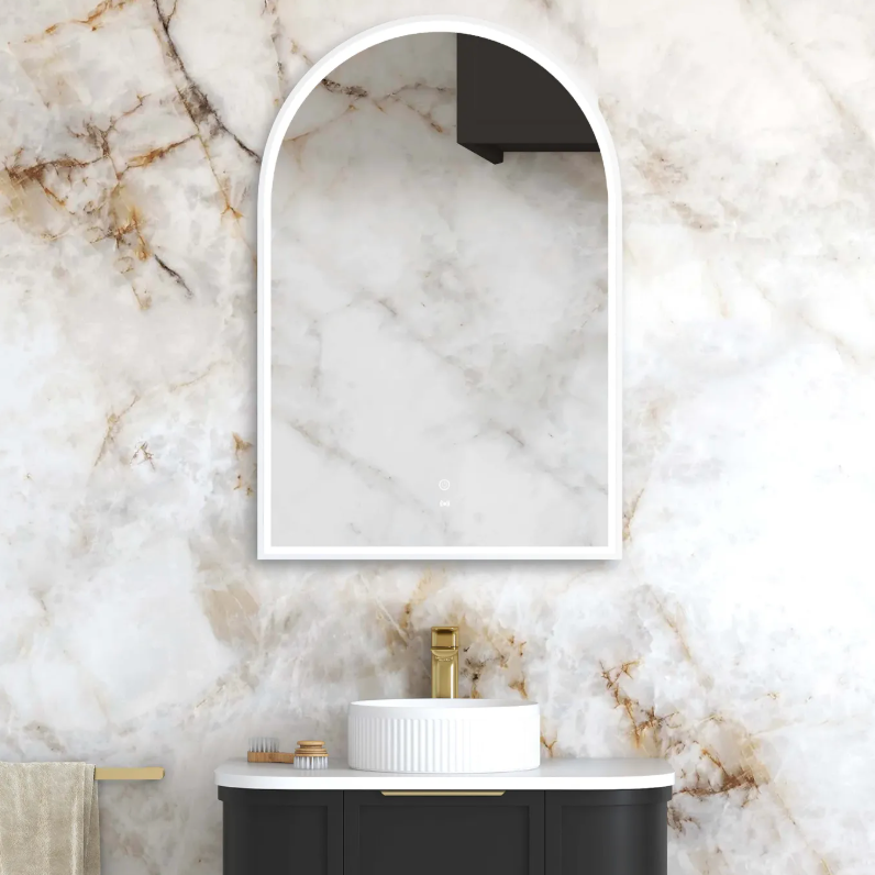 LED matte white framed archie bathroom mirror