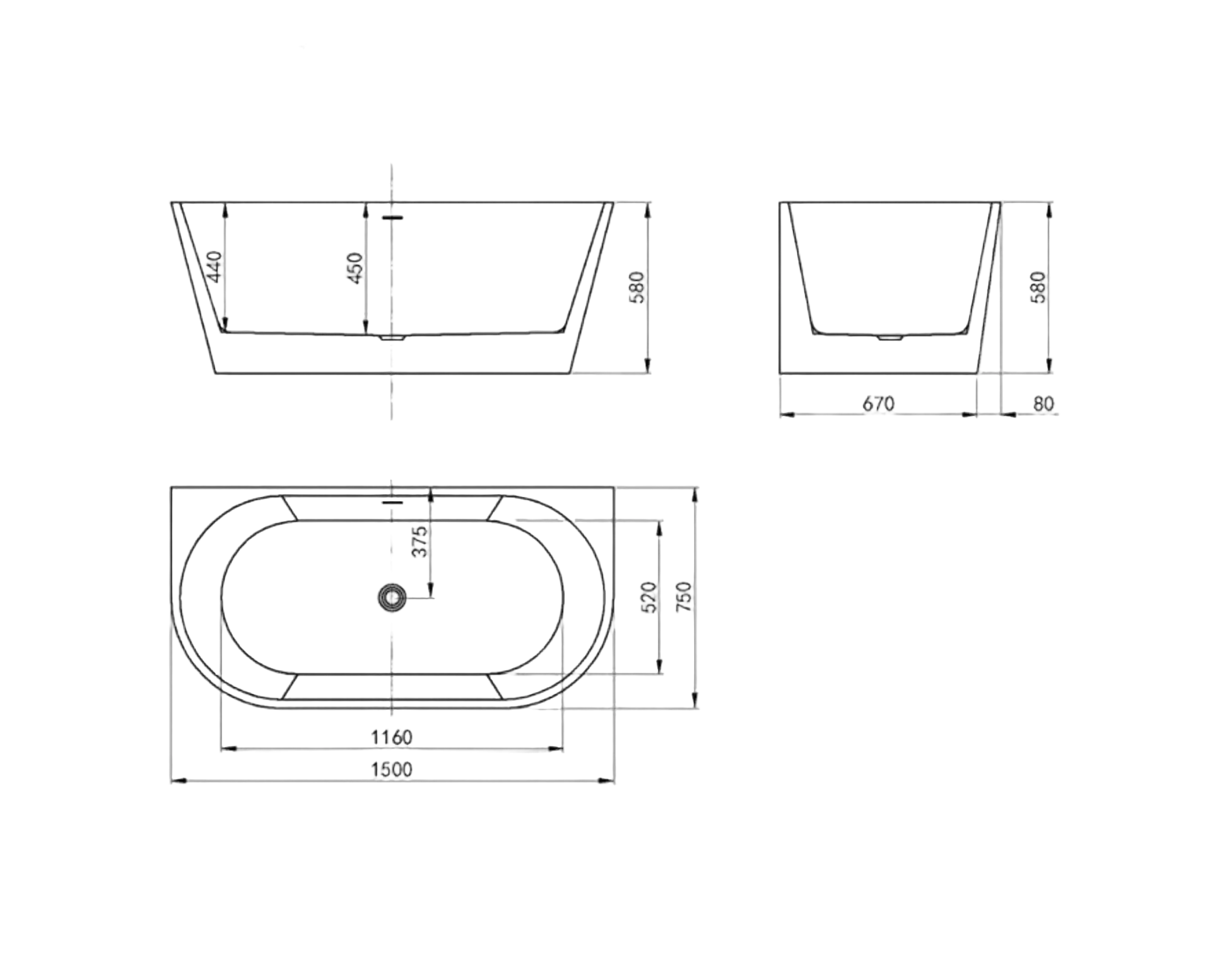 Inspire 1500mm Back To Wall Bath Gloss White