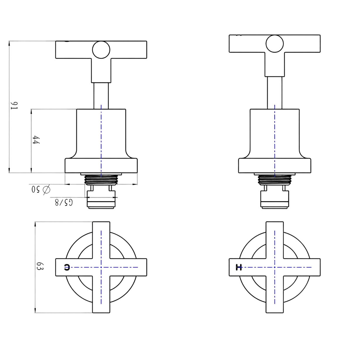 Linsol Tre Cross Handle Wall Top Assemblies Matte Black