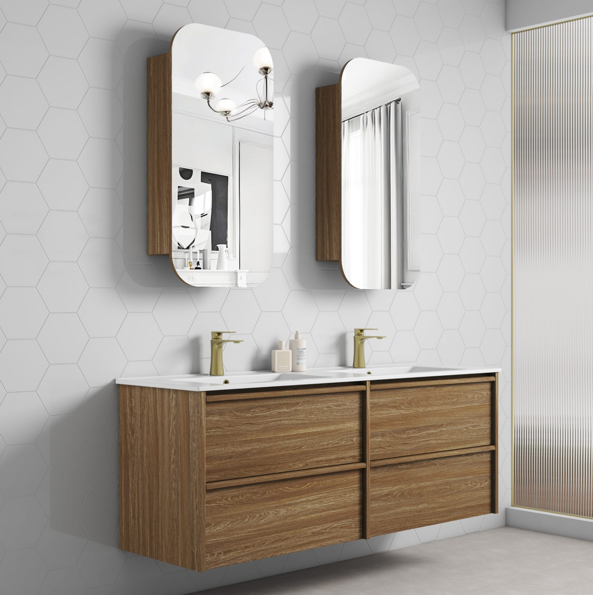 Aulic Venetta Framed Harvest Oak Wall Hung Vanity 1500mm