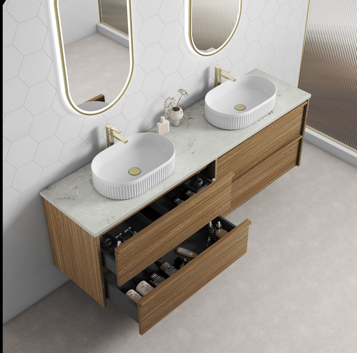 Aulic Venetta Framed Harvest Oak Wall Hung Vanity 1800mm