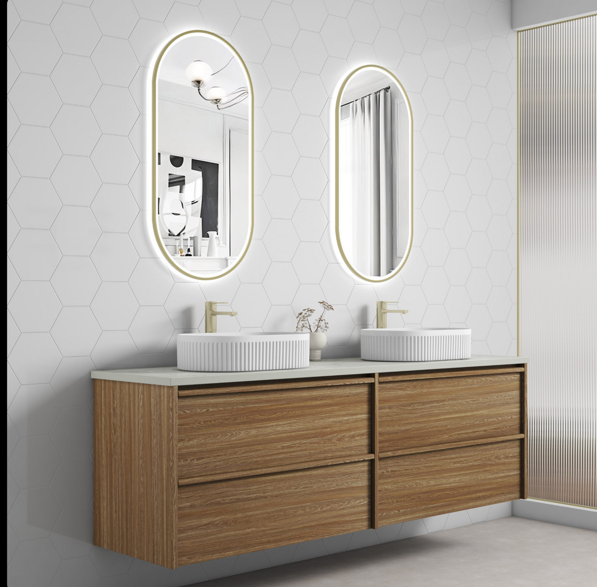 Aulic Venetta Framed Harvest Oak Wall Hung Vanity 1800mm