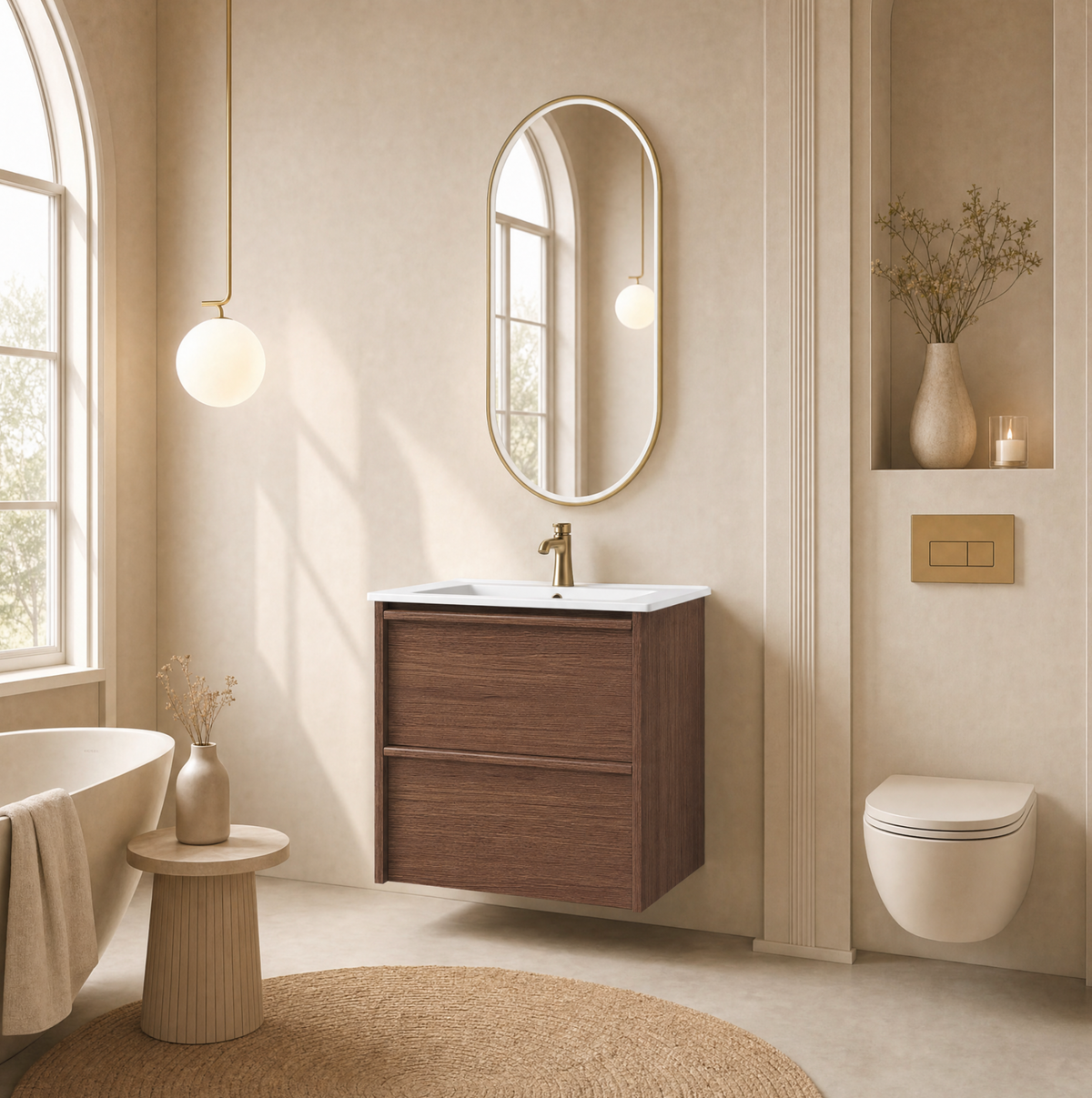 Aulic Venetta Framed Walnut Wall Hung Vanity 600mm