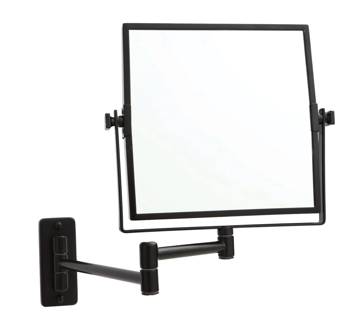 Square magnified makeup or shaving mirror matte black