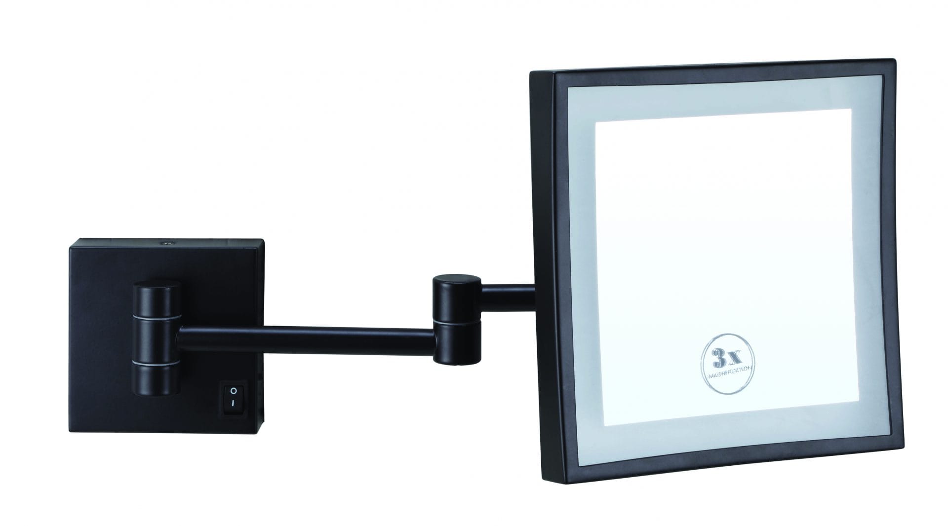 Square magnified makeup or shaving mirror with light matte black