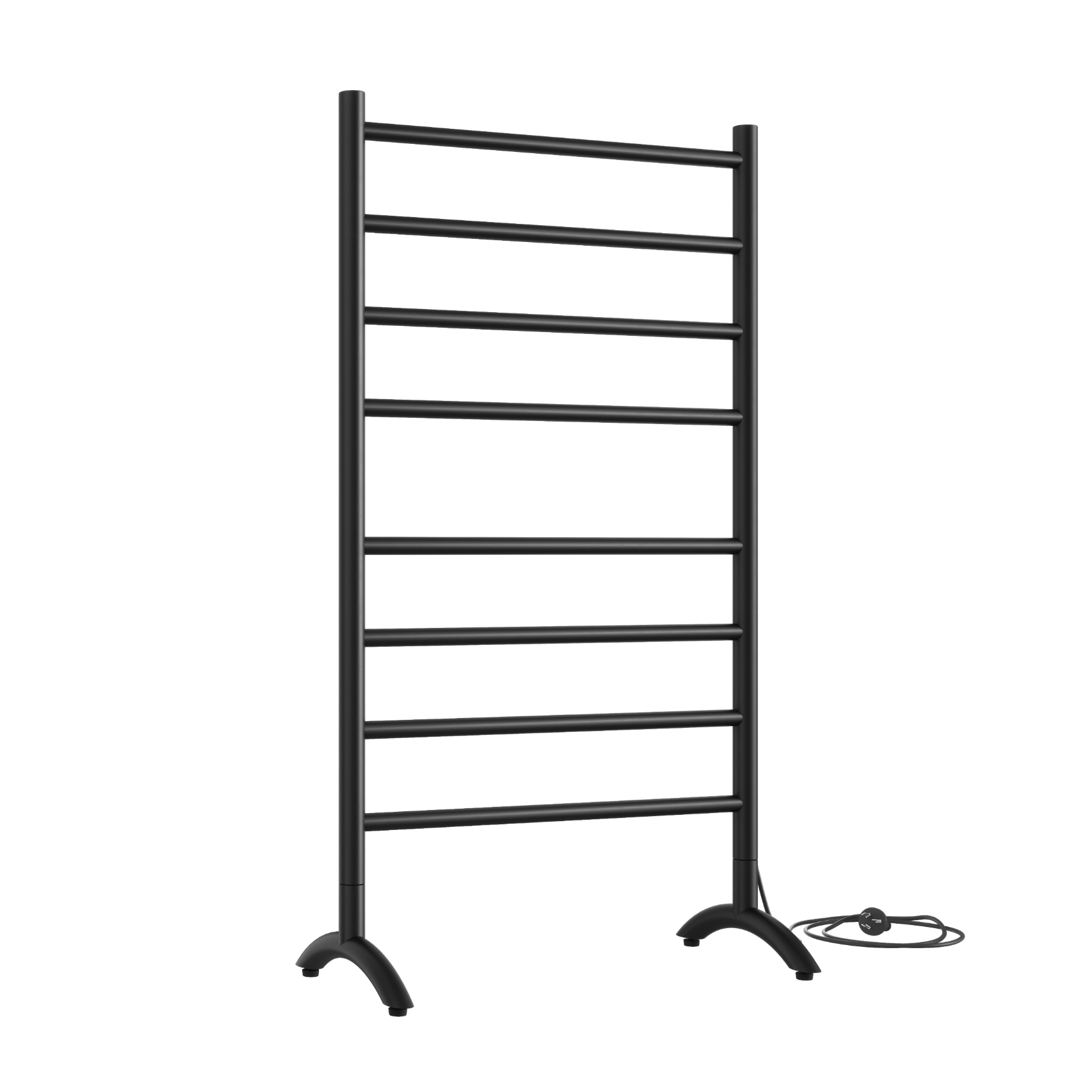 Matte black freestanding plug in heated towel rail