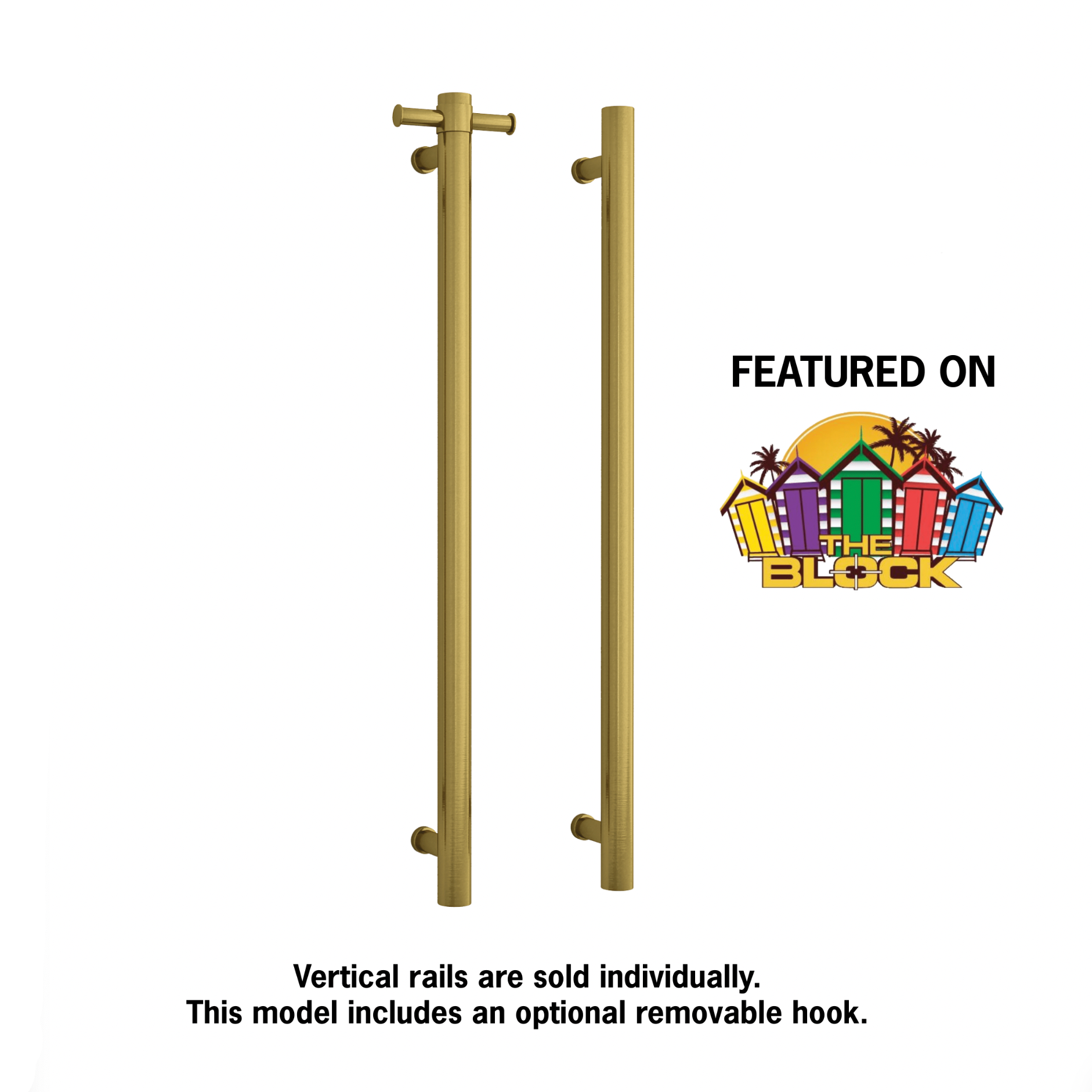 vertical brushed gold shower heated towel rails