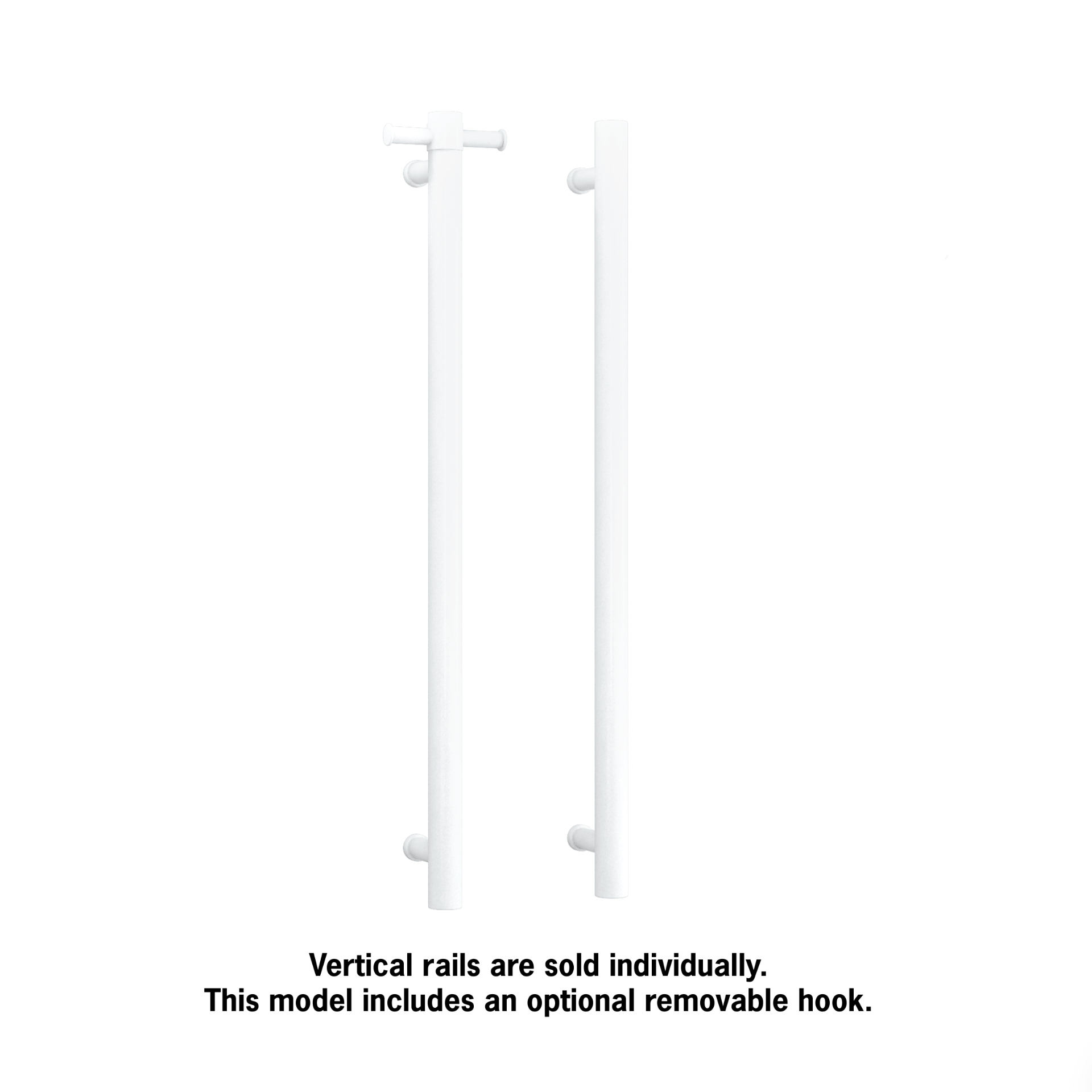 white vertical heated towel rail with hooks
