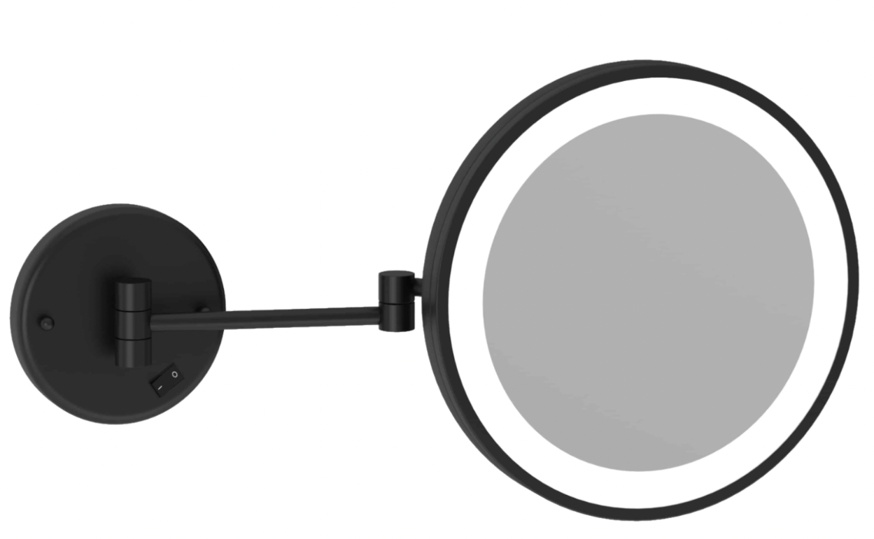 Round magnified makeup or shaving mirror with light matte lack