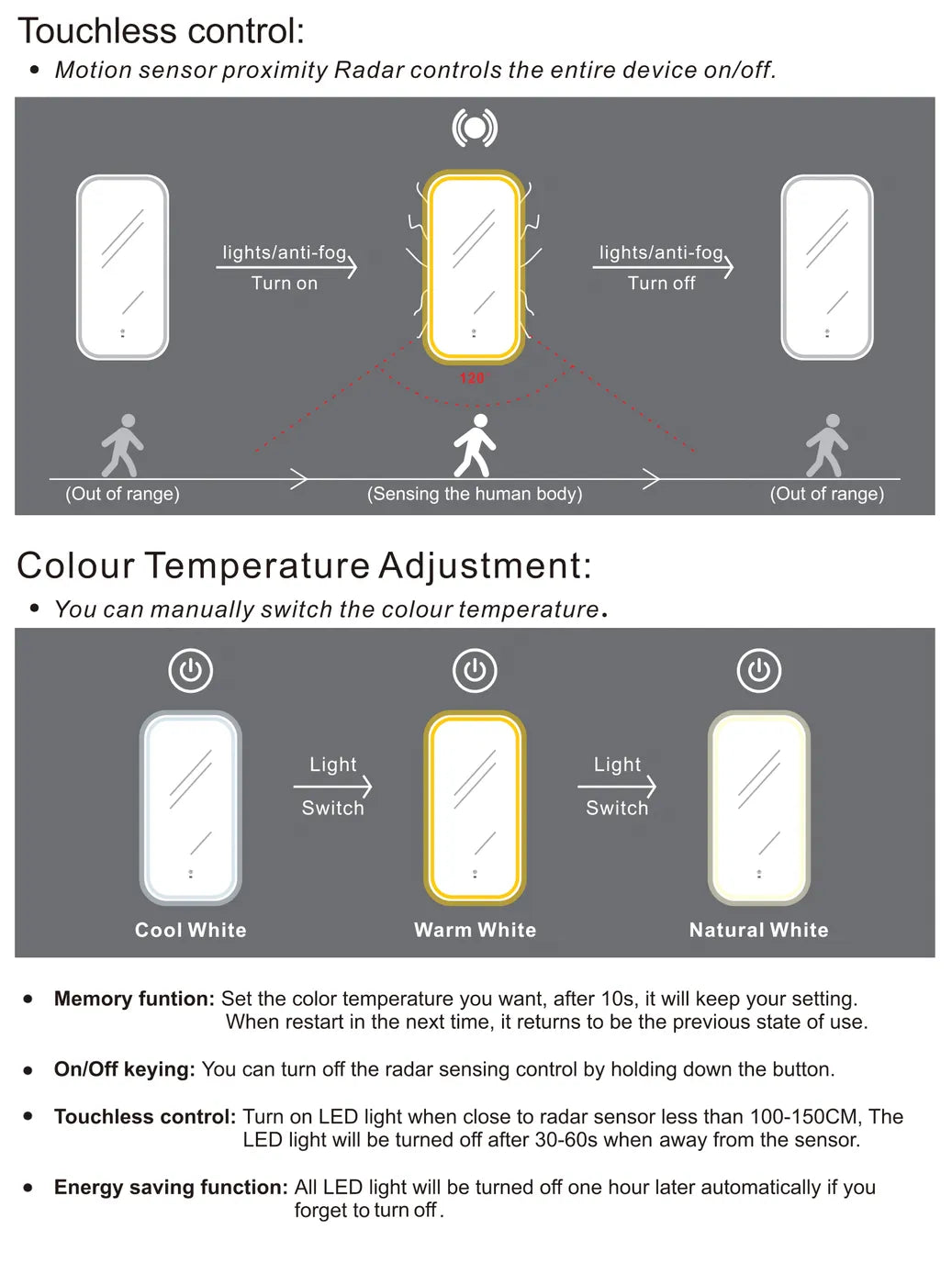 Otti LED Newport Frameless Mirror Soft Square 900x450mm