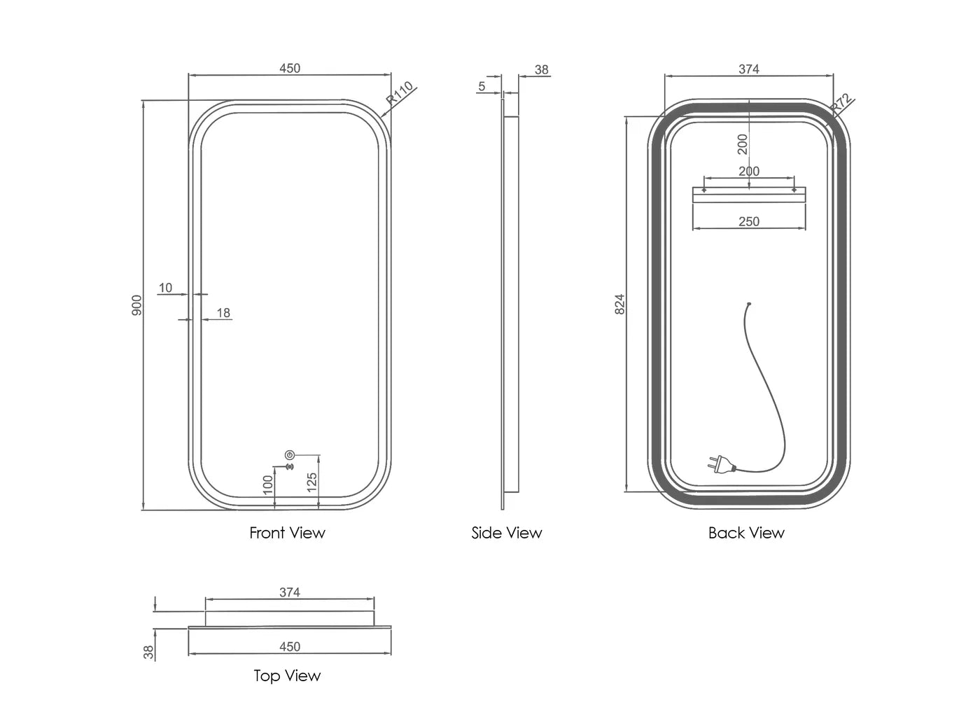 Otti LED Newport Frameless Mirror Soft Square 900x450mm