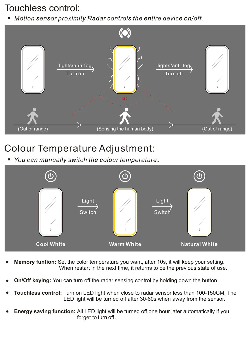 Otti LED Newport Matte Black Metal Frame Mirror Soft Square 900x450mm