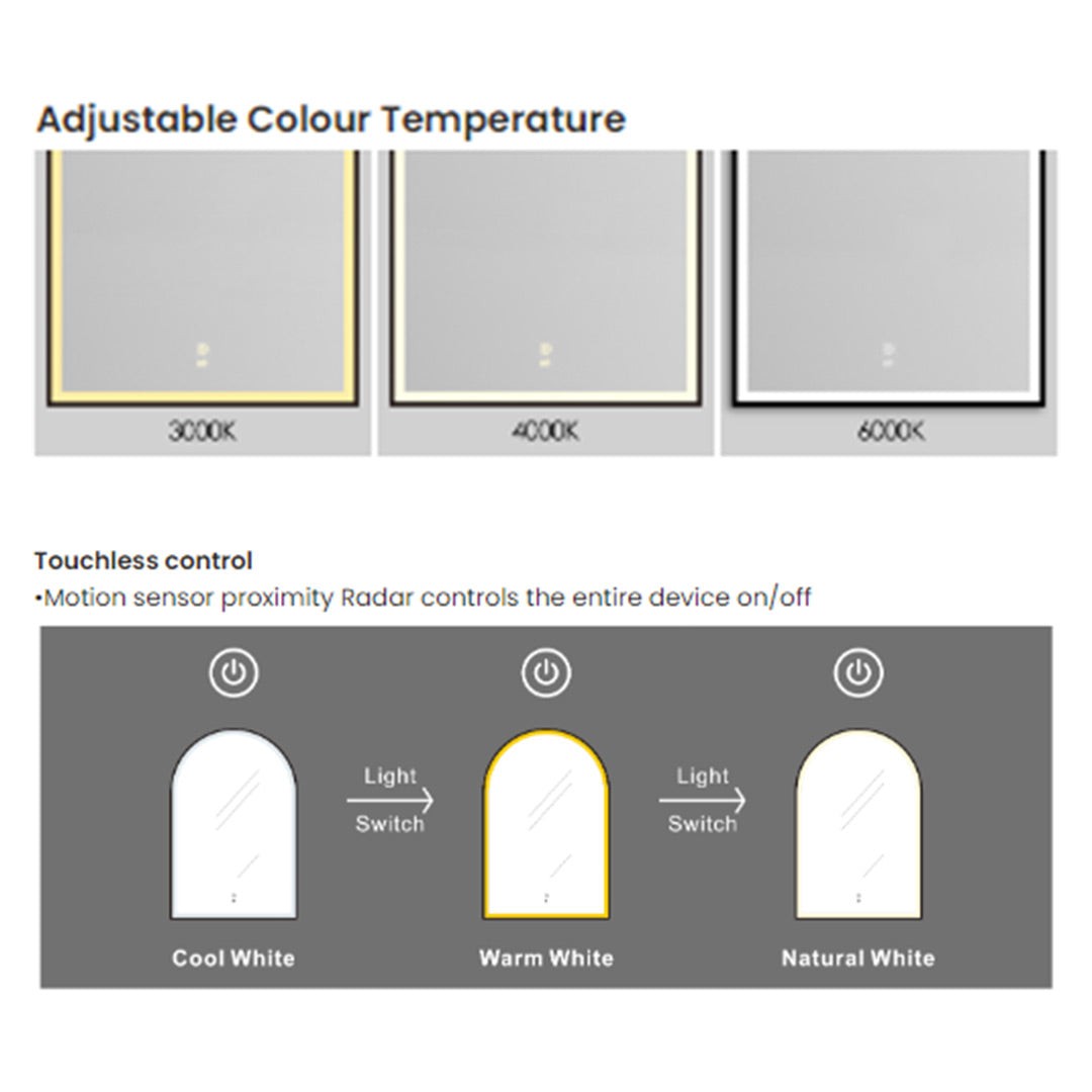 Otti LED Archie Matte White Metal Frame Mirror 900x600mm