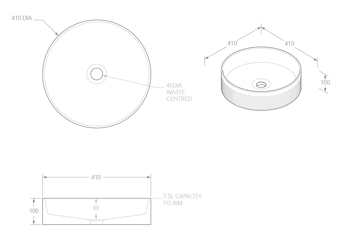 ADP Round Fluted 410x410 Above Counter Basin Gloss White