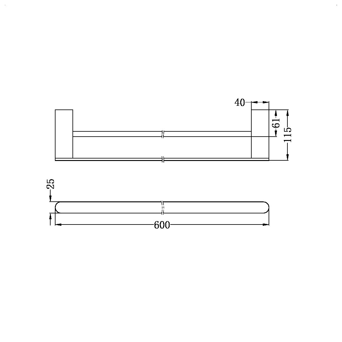 Nero Bianca Double Towel Rail 600mm Brushed Bronze