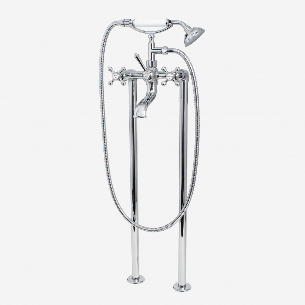 traditional style freestanding bath mixer with diverter and removable shower arm