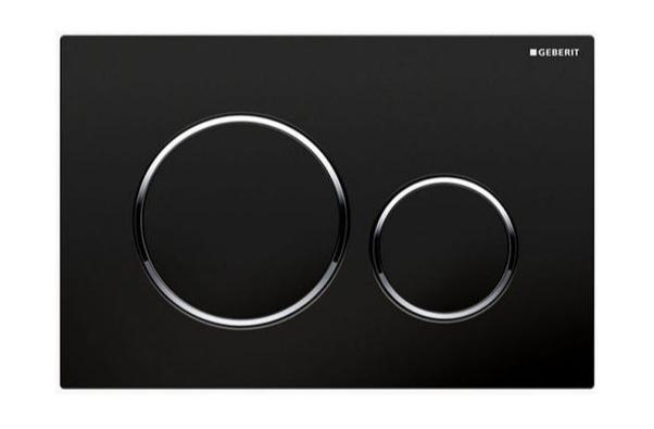 round matte black toilet pan inwall round dual flush buttons with chrome trim