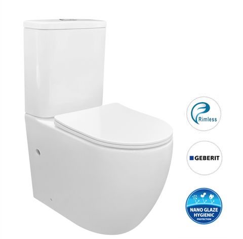 Cosenza Rimless gloss white back to wallToilet Suite