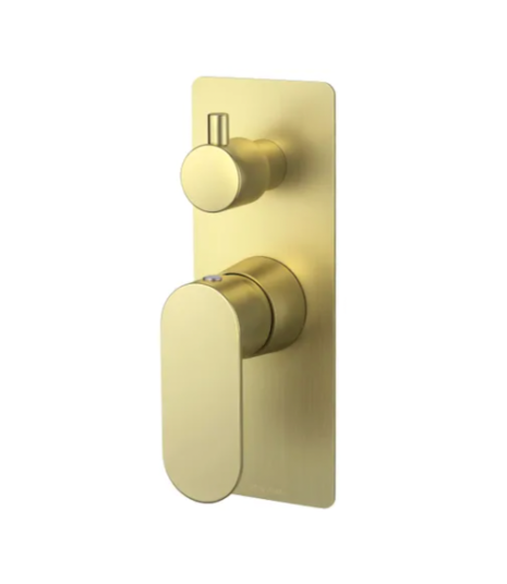A brushed gold Vetto Wall Diverter Mixer with a soft oval handle.