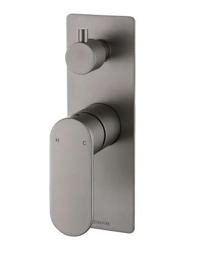 Wall DIverter Mixer Brushed Nickel with flush backplate and oval handle