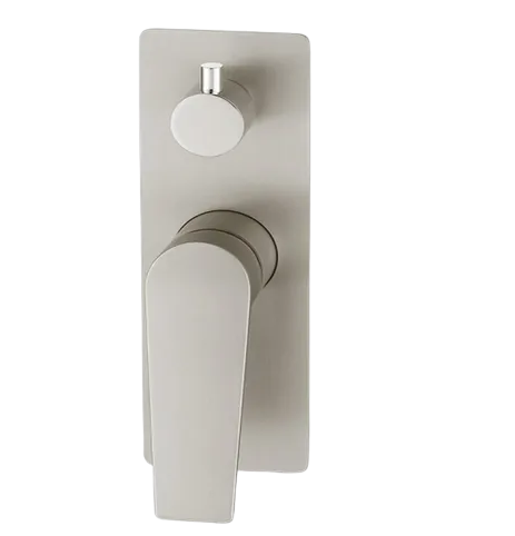 Wall Diverter Mixer with paddle handle and rotary diverter button Brushed Nickel