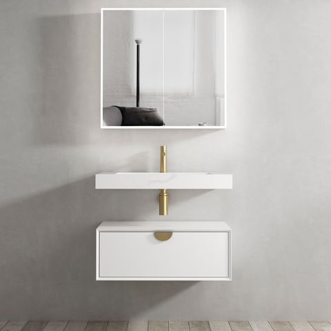 750mm Matte White Wall Hung Vanity Soft Close Drawer with Optional colour Handles