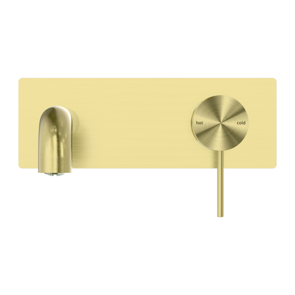 Nero Mecca Wall Basin/Bath Mixer Set With Back Plate Brushed Gold