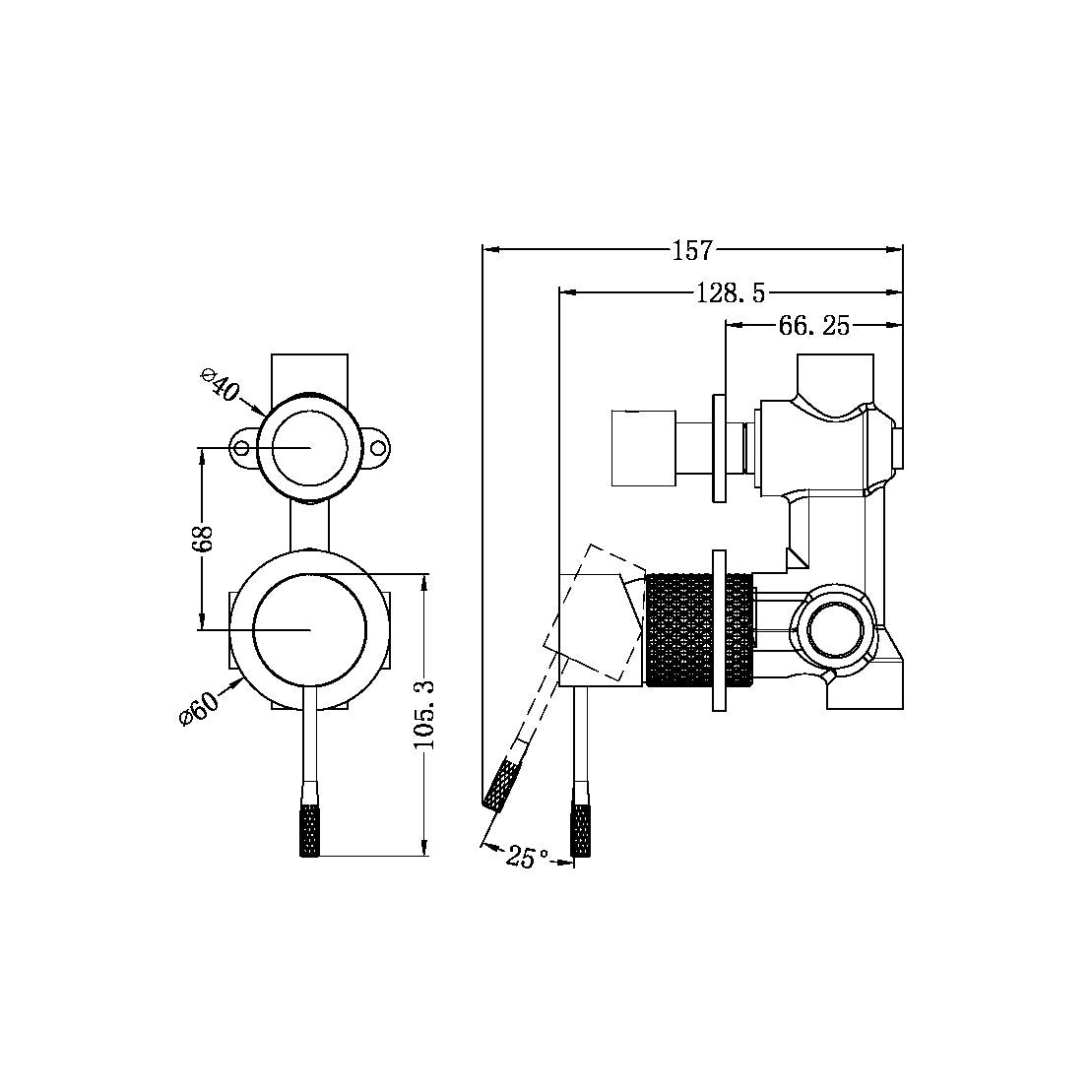 Nero Opal Shower Mixer With Detached Diverter Button Brushed Gold
