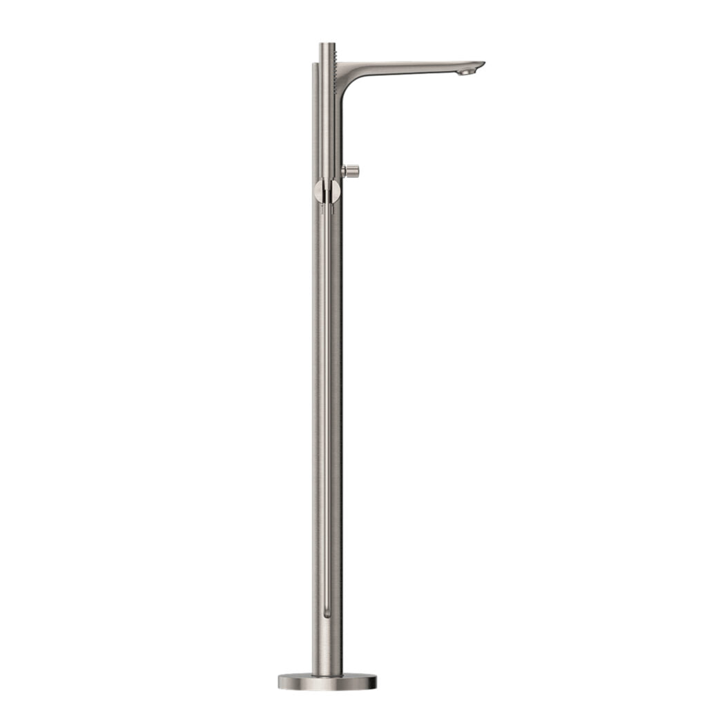 Nero Bianca Freestanding Bath Filler With Hand Shower Brushed Nickel