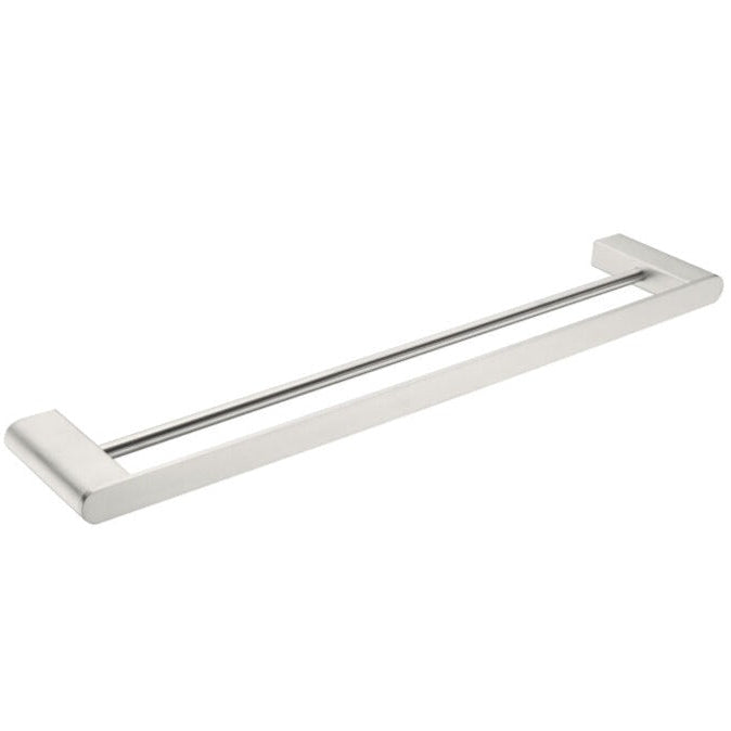A 600mm brushed nickel double towel rail from the Nero Bianca collection.